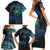 Floral Polynesian Hibiscus Tattoo Family Matching Short Sleeve Bodycon Dress and Hawaiian Shirt Blue Gradient Style