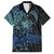 Floral Polynesian Hibiscus Tattoo Family Matching Short Sleeve Bodycon Dress and Hawaiian Shirt Blue Gradient Style