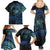 Floral Polynesian Hibiscus Tattoo Family Matching Summer Maxi Dress and Hawaiian Shirt Blue Gradient Style