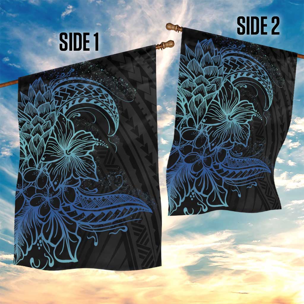 Floral Polynesian Hibiscus Tattoo Garden Flag Blue Gradient Style LT9 - Polynesian Pride