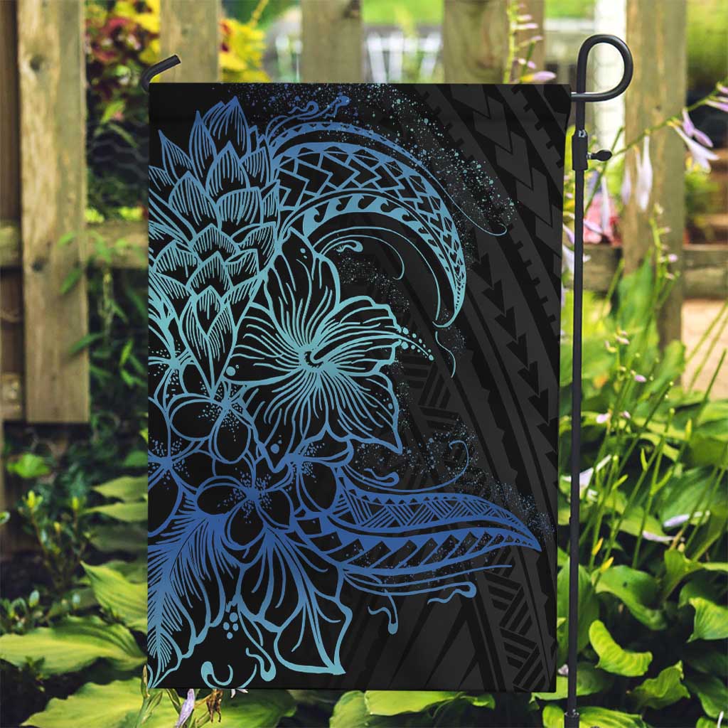 Floral Polynesian Hibiscus Tattoo Garden Flag Blue Gradient Style LT9 Garden Flag Blue - Polynesian Pride