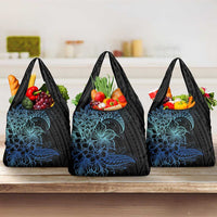 Floral Polynesian Hibiscus Tattoo Grocery Bag Blue Gradient Style LT9 3-pack One Size Blue - Polynesian Pride