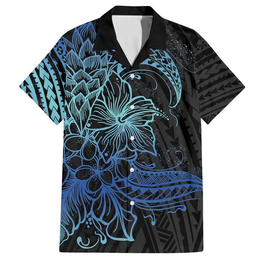 Floral Polynesian Hibiscus Tattoo Hawaiian Shirt Blue Gradient Style LT9 Blue - Polynesian Pride