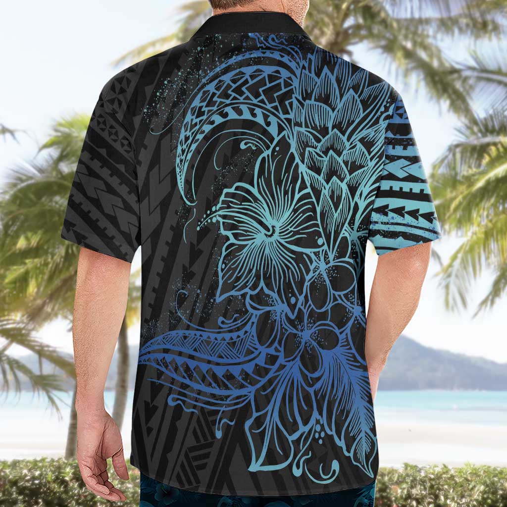 Floral Polynesian Hibiscus Tattoo Hawaiian Shirt Blue Gradient Style LT9 - Polynesian Pride