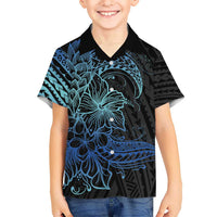 Floral Polynesian Hibiscus Tattoo Hawaiian Shirt Blue Gradient Style LT9 - Polynesian Pride