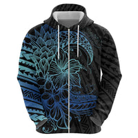 Floral Polynesian Hibiscus Tattoo Hoodie Blue Gradient Style