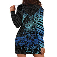 Floral Polynesian Hibiscus Tattoo Hoodie Dress Blue Gradient Style LT9 - Polynesian Pride