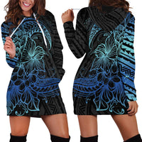 Floral Polynesian Hibiscus Tattoo Hoodie Dress Blue Gradient Style LT9 - Polynesian Pride