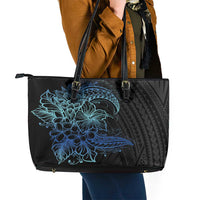 Floral Polynesian Hibiscus Tattoo Leather Tote Bag Blue Gradient Style LT9 - Polynesian Pride