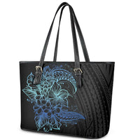 Floral Polynesian Hibiscus Tattoo Leather Tote Bag Blue Gradient Style LT9 - Polynesian Pride