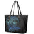 Floral Polynesian Hibiscus Tattoo Leather Tote Bag Blue Gradient Style