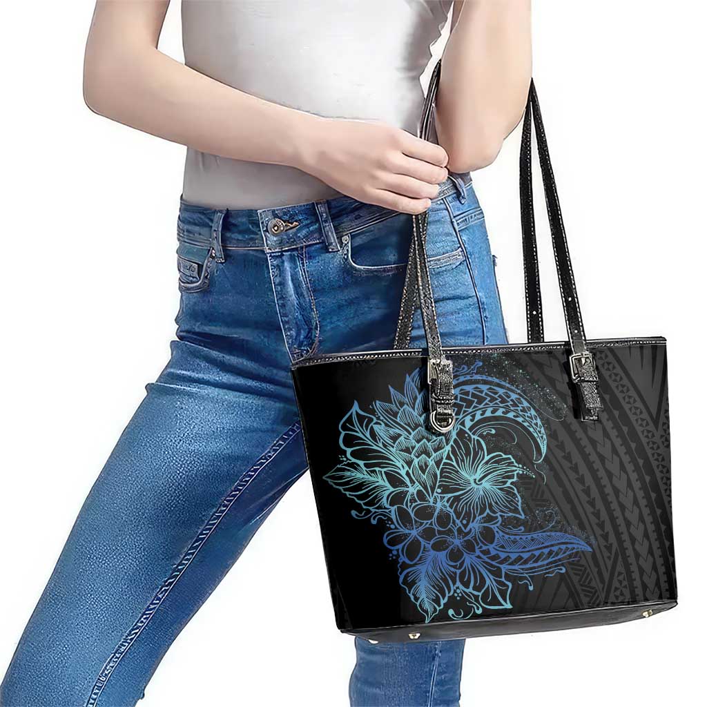 Floral Polynesian Hibiscus Tattoo Leather Tote Bag Blue Gradient Style LT9 - Polynesian Pride