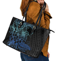 Floral Polynesian Hibiscus Tattoo Leather Tote Bag Blue Gradient Style LT9 - Polynesian Pride