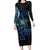 Floral Polynesian Hibiscus Tattoo Long Sleeve Bodycon Dress Blue Gradient Style