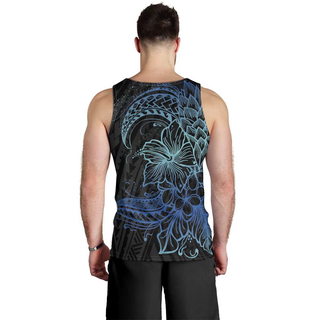 Floral Polynesian Hibiscus Tattoo Men Tank Top Blue Gradient Style LT9 - Polynesian Pride