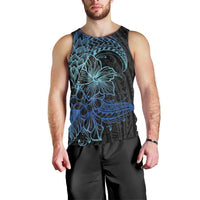 Floral Polynesian Hibiscus Tattoo Men Tank Top Blue Gradient Style LT9 - Polynesian Pride