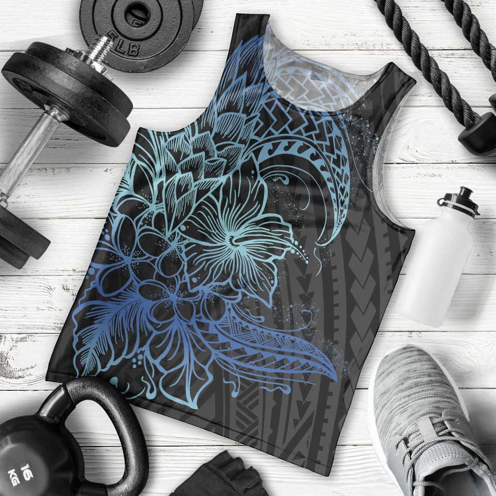 Floral Polynesian Hibiscus Tattoo Men Tank Top Blue Gradient Style LT9 - Polynesian Pride