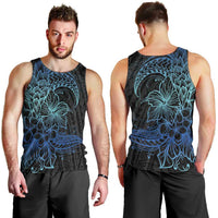 Floral Polynesian Hibiscus Tattoo Men Tank Top Blue Gradient Style LT9 - Polynesian Pride