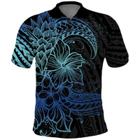 Floral Polynesian Hibiscus Tattoo Polo Shirt Blue Gradient Style