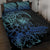 Floral Polynesian Hibiscus Tattoo Quilt Bed Set Blue Gradient Style