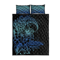Floral Polynesian Hibiscus Tattoo Quilt Bed Set Blue Gradient Style LT9 - Polynesian Pride