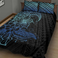 Floral Polynesian Hibiscus Tattoo Quilt Bed Set Blue Gradient Style LT9 - Polynesian Pride