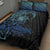 Floral Polynesian Hibiscus Tattoo Quilt Bed Set Blue Gradient Style