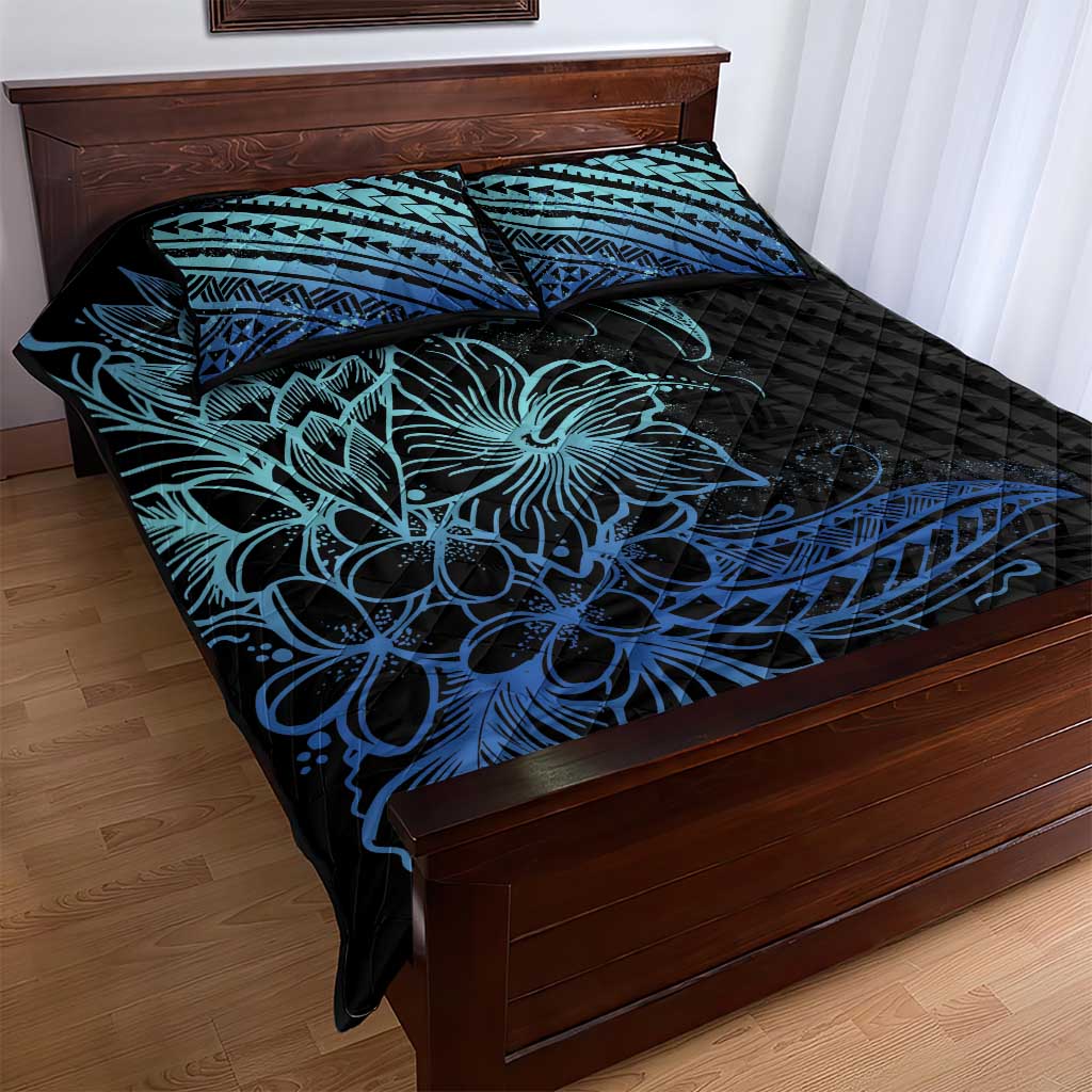 Floral Polynesian Hibiscus Tattoo Quilt Bed Set Blue Gradient Style LT9 - Polynesian Pride
