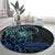 Floral Polynesian Hibiscus Tattoo Round Carpet Blue Gradient Style