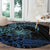 Floral Polynesian Hibiscus Tattoo Round Carpet Blue Gradient Style