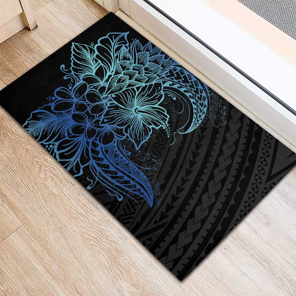 Floral Polynesian Hibiscus Tattoo Rubber Doormat Blue Gradient Style LT9 - Polynesian Pride
