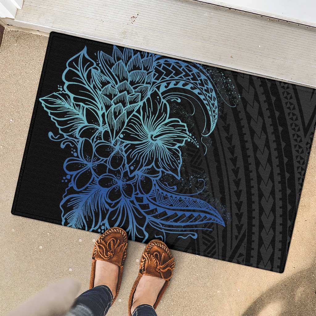Floral Polynesian Hibiscus Tattoo Rubber Doormat Blue Gradient Style LT9 - Polynesian Pride