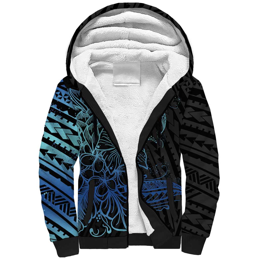 Floral Polynesian Hibiscus Tattoo Sherpa Hoodie Blue Gradient Style LT9 Unisex Blue - Polynesian Pride