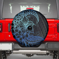 Floral Polynesian Hibiscus Tattoo Spare Tire Cover Blue Gradient Style LT9 - Polynesian Pride