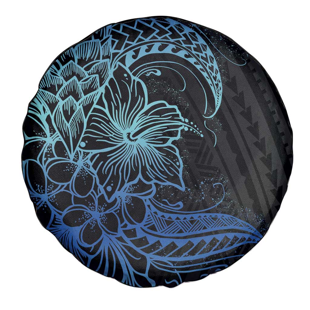 Floral Polynesian Hibiscus Tattoo Spare Tire Cover Blue Gradient Style LT9 - Polynesian Pride