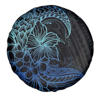 Floral Polynesian Hibiscus Tattoo Spare Tire Cover Blue Gradient Style LT9 - Polynesian Pride