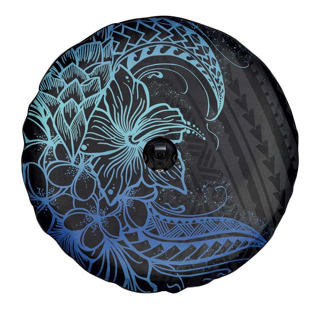Floral Polynesian Hibiscus Tattoo Spare Tire Cover Blue Gradient Style LT9 - Polynesian Pride