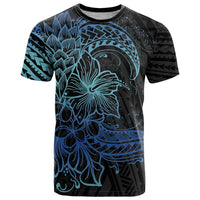 Floral Polynesian Hibiscus Tattoo T Shirt Blue Gradient Style LT9 Blue - Polynesian Pride