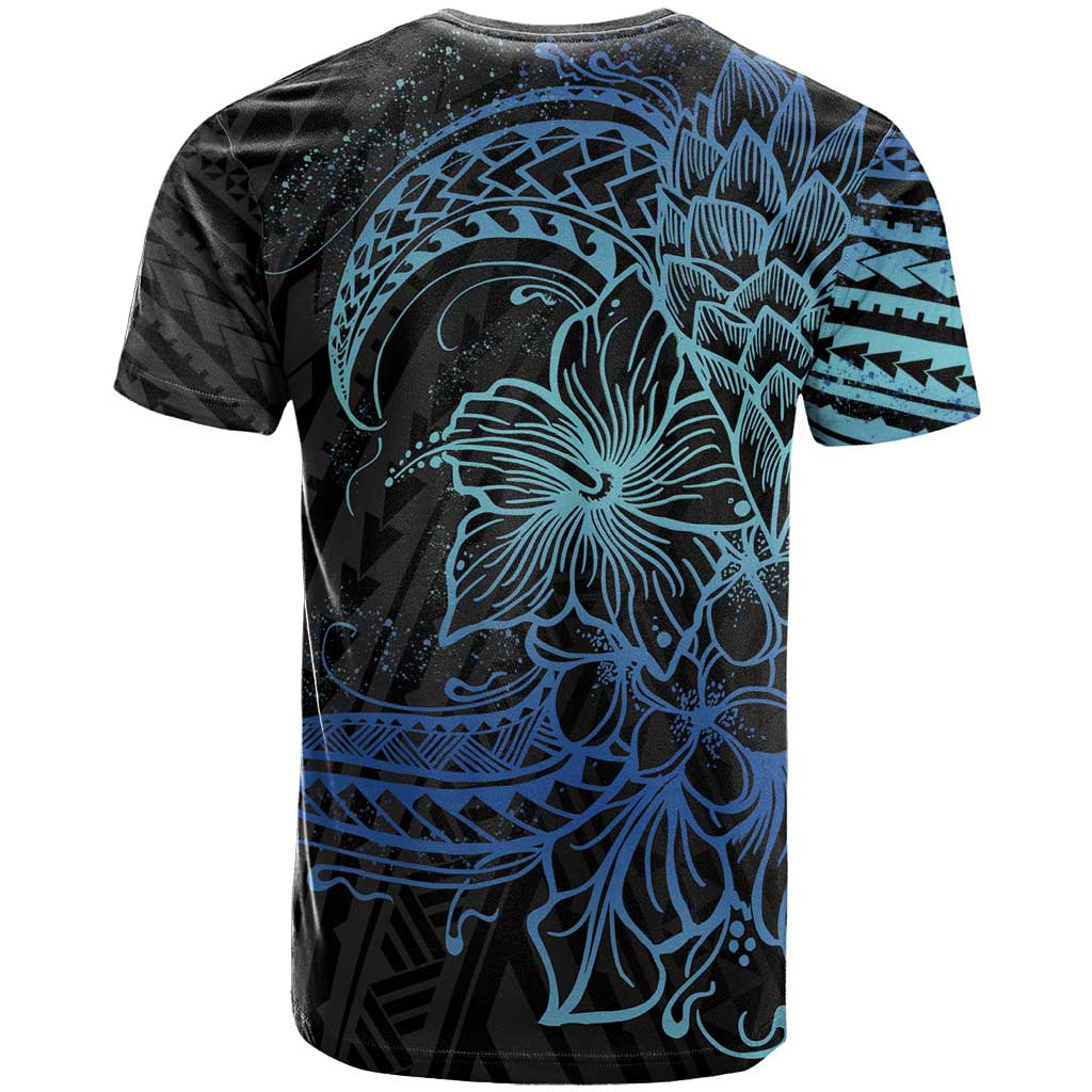 Floral Polynesian Hibiscus Tattoo T Shirt Blue Gradient Style LT9 - Polynesian Pride