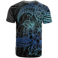 Floral Polynesian Hibiscus Tattoo T Shirt Blue Gradient Style LT9 - Polynesian Pride