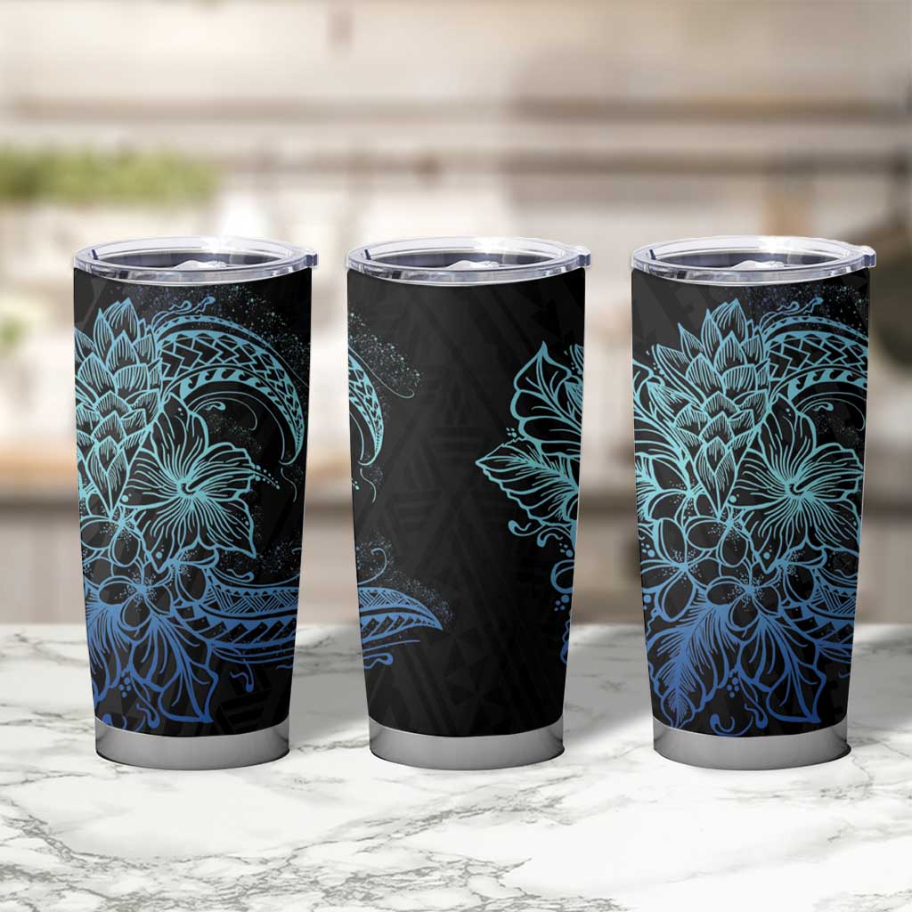 Floral Polynesian Hibiscus Tattoo Tumbler Cup Blue Gradient Style LT9 - Polynesian Pride