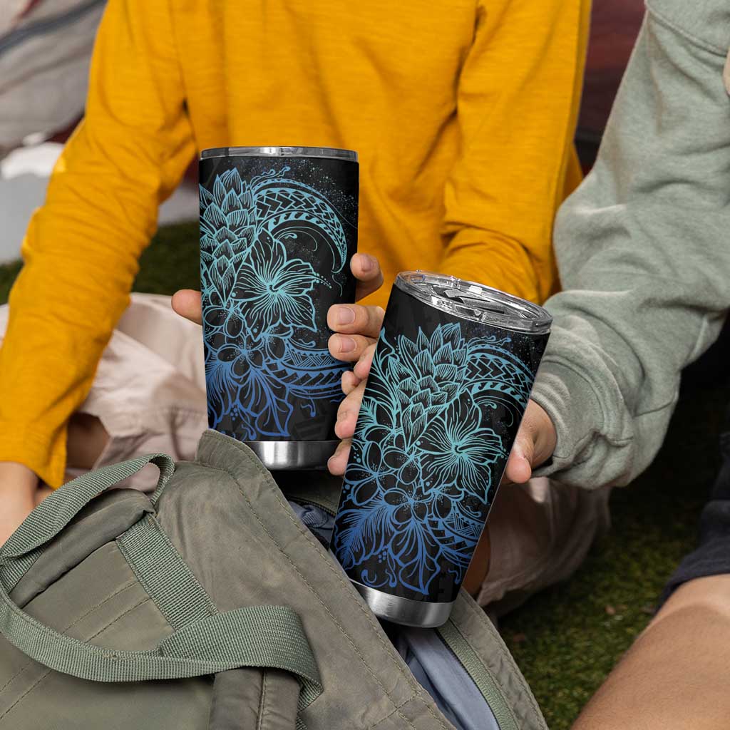 Floral Polynesian Hibiscus Tattoo Tumbler Cup Blue Gradient Style LT9 - Polynesian Pride