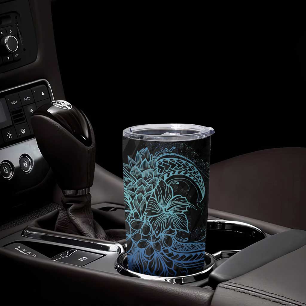 Floral Polynesian Hibiscus Tattoo Tumbler Cup Blue Gradient Style LT9 - Polynesian Pride