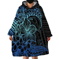 Floral Polynesian Hibiscus Tattoo Wearable Blanket Hoodie Blue Gradient Style LT9 - Polynesian Pride