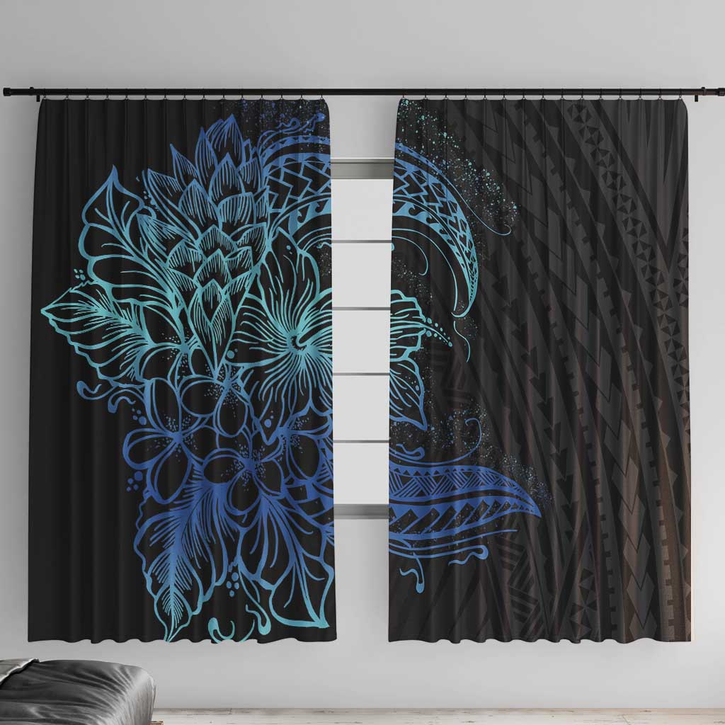 Floral Polynesian Hibiscus Tattoo Window Curtain Blue Gradient Style LT9 With Hooks Blue - Polynesian Pride