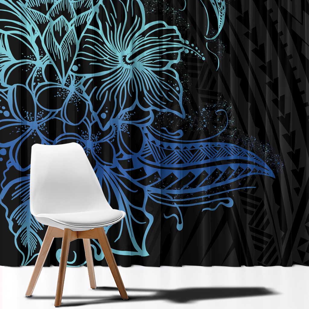 Floral Polynesian Hibiscus Tattoo Window Curtain Blue Gradient Style LT9 - Polynesian Pride