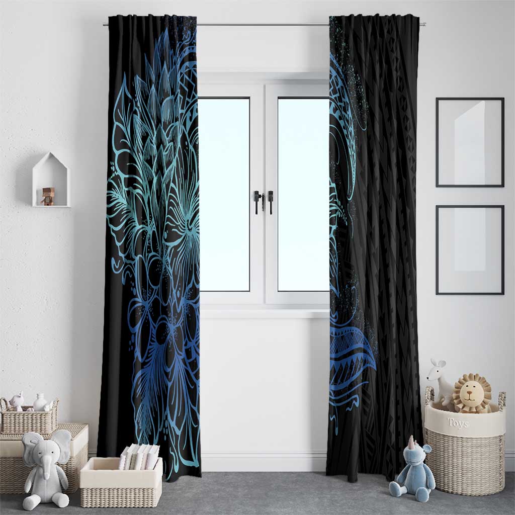 Floral Polynesian Hibiscus Tattoo Window Curtain Blue Gradient Style LT9 - Polynesian Pride