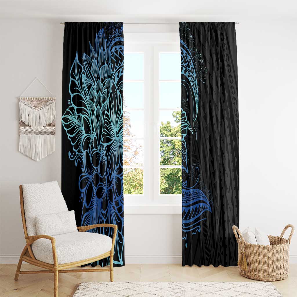Floral Polynesian Hibiscus Tattoo Window Curtain Blue Gradient Style LT9 - Polynesian Pride