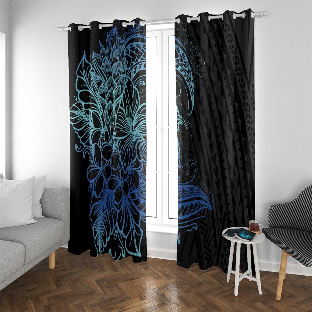 Floral Polynesian Hibiscus Tattoo Window Curtain Blue Gradient Style LT9 With Grommets Blue - Polynesian Pride