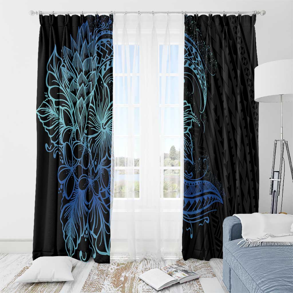 Floral Polynesian Hibiscus Tattoo Window Curtain Blue Gradient Style LT9 - Polynesian Pride